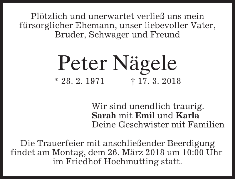  Traueranzeige für Peter Nägele vom 21.03.2018 aus merkurtz