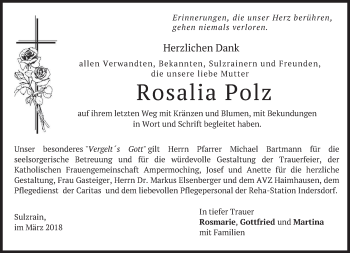 Traueranzeige von Rosalia Polz von merkurtz