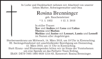 Traueranzeige von Rosina Brenninger von merkurtz