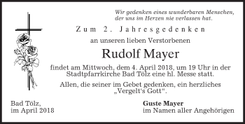 Traueranzeige von Rudolf Mayer von merkurtz