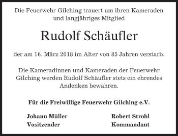 Traueranzeige von Rudolf Schäufler