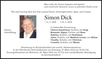 Traueranzeige von Simon Dick von merkurtz