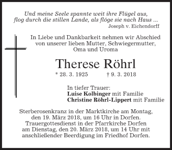 Traueranzeige von Therese Röhrl von merkurtz