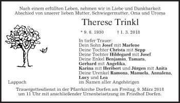 Traueranzeige von Therese Trinkl von merkurtz