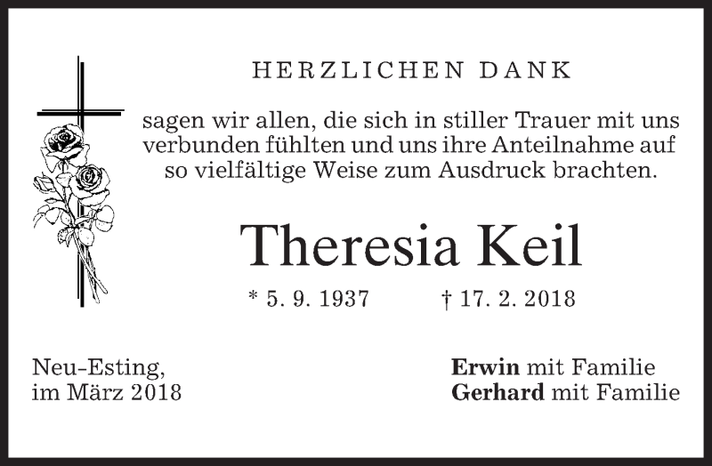  Traueranzeige für Theresia Keil vom 10.03.2018 aus merkurtz
