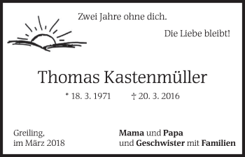 Traueranzeige von Thomas Kastenmüller von merkurtz