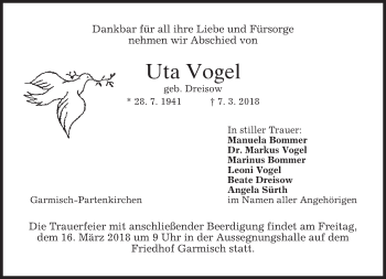 Traueranzeige von Uta Vogel von merkurtz