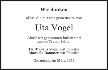 Traueranzeige von Uta Vogel von merkurtz