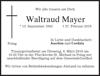 Traueranzeige von Waltraud Mayer von merkurtz