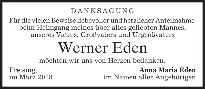  Traueranzeige für Werner Eden vom 10.03.2018 aus merkurtz