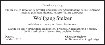 Traueranzeige von Wolfgang Stelzer von merkurtz