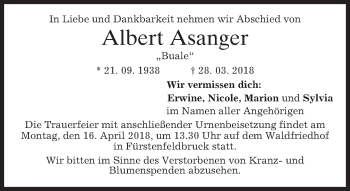Traueranzeige von Albert Asanger von merkurtz