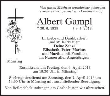 Traueranzeige von Albert Gampl von merkurtz