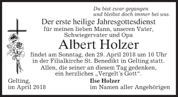 Traueranzeige von Albert Holzer von merkurtz