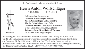 Traueranzeige von Anton Wollschläger von merkurtz