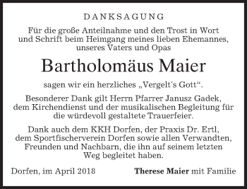 Traueranzeige von Bartholomäus Maier von merkurtz
