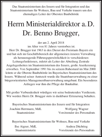 Traueranzeige von Benno Brugger von merkurtz