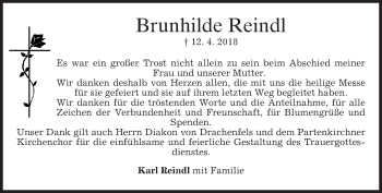 Traueranzeige von Brunhilde Reindl von merkurtz