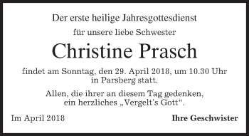 Traueranzeige von Christine Prasch von merkurtz