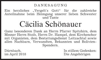 Traueranzeige von Cäcilia Schönauer von merkurtz