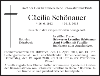 Traueranzeige von Cäcilia Schönauer von merkurtz
