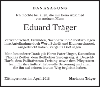 Traueranzeige von Eduard Träger von merkurtz