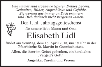 Traueranzeige von Elisabeth  Lidl von merkurtz