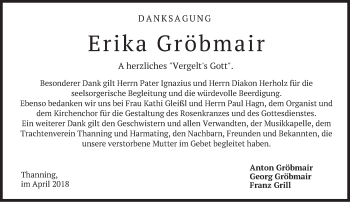 Traueranzeige von Erika Gröbmair von merkurtz