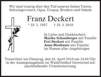 Traueranzeige von Franz Deckert von merkurtz