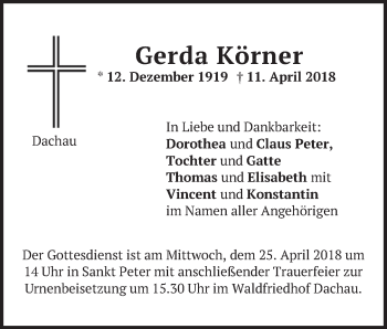 Traueranzeige von Gerda Körner von merkurtz