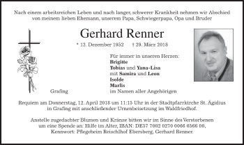 Traueranzeige von Gerhard Renner von merkurtz