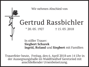 Traueranzeige von Gertrud Rassbichler von merkurtz