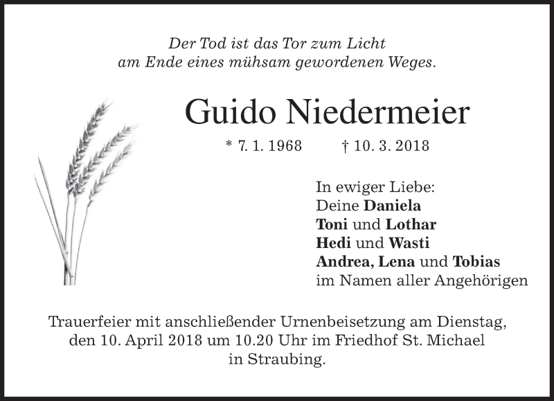  Traueranzeige für Guido Niedermeier vom 07.04.2018 aus merkurtz