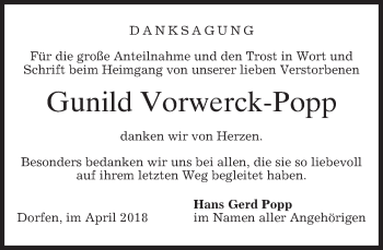 Traueranzeige von Gunild Vorwerck-Popp von merkurtz