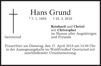 Traueranzeige von Hans Grund von merkurtz