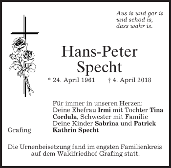 Traueranzeige von Hans-Peter Specht von merkurtz