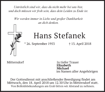 Traueranzeige von Hans Stefanek von merkurtz