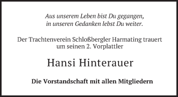 Traueranzeige von Hansi Hinterauer von merkurtz