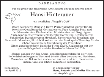 Traueranzeige von Hansi Hinterauer von merkurtz