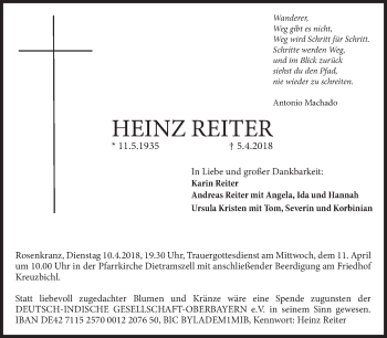 Traueranzeige von Heinz Reiter von merkurtz
