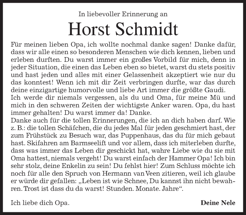  Traueranzeige für Horst Schmidt vom 28.04.2018 aus merkurtz