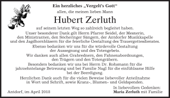 Traueranzeige von Hubert Zerluth von merkurtz