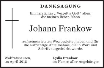 Traueranzeige von Johann Frankow von merkurtz