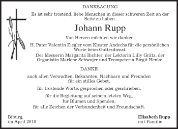 Traueranzeige von Johann Rupp
