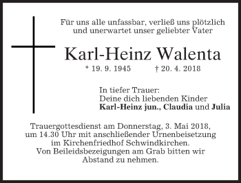 Traueranzeige von Karl-Heinz Walenta von merkurtz