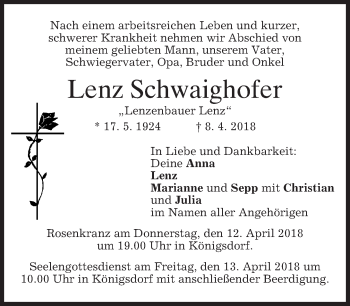 Traueranzeige von Lenz Schwaighofer von merkurtz