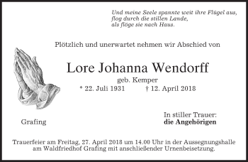 Traueranzeige von Lore Johanna Wendorff von merkurtz