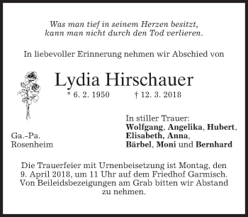 Traueranzeige von Lydia Hirschauer von merkurtz