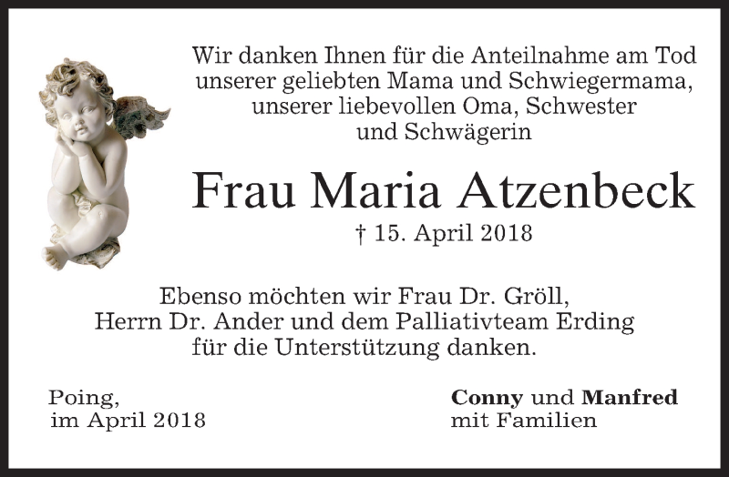  Traueranzeige für Maria Atzenbeck vom 28.04.2018 aus merkurtz