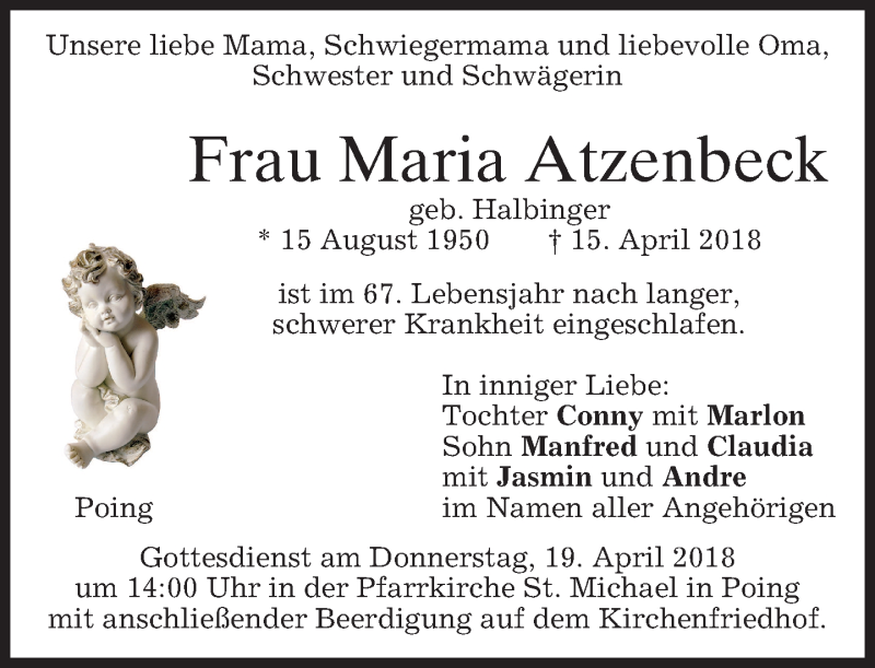  Traueranzeige für Maria Atzenbeck vom 17.04.2018 aus merkurtz